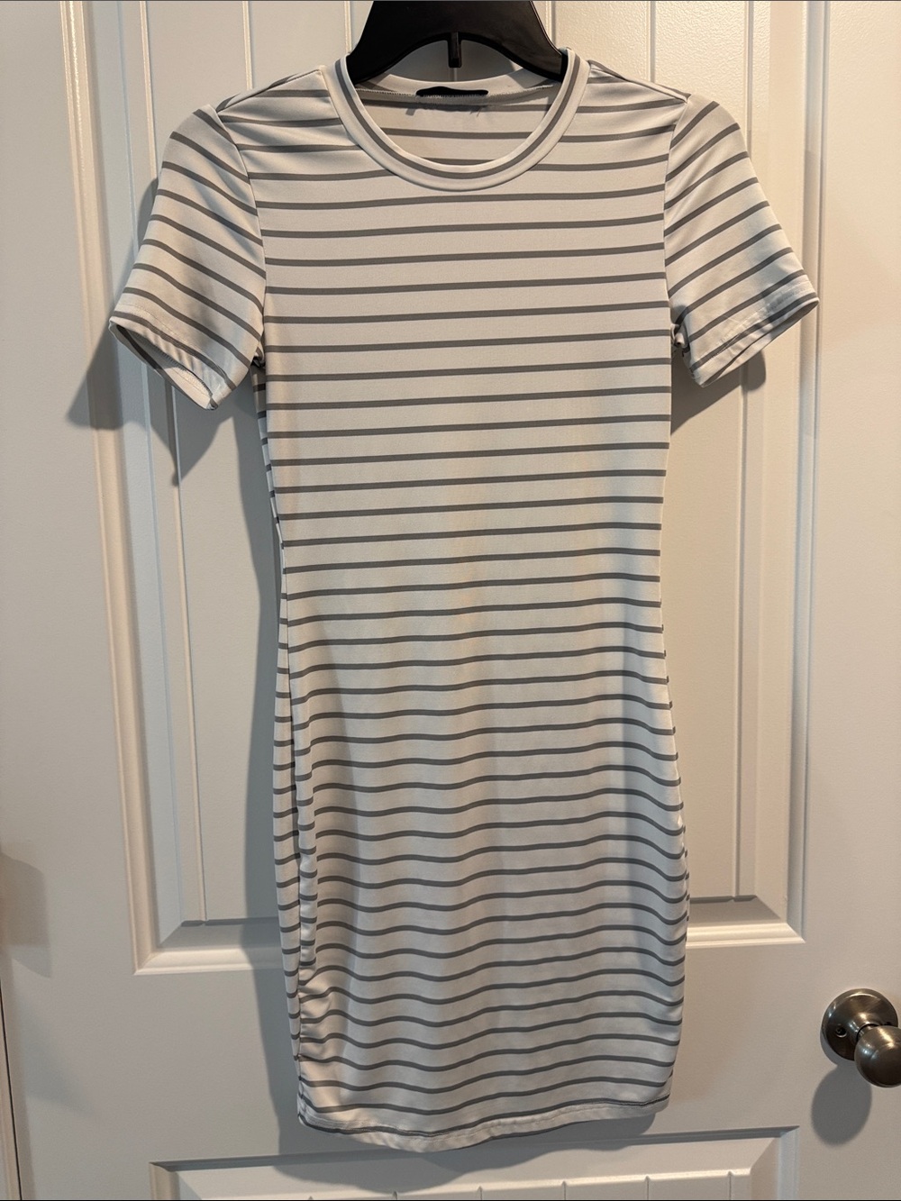 White and Gray Striped Midi Dress